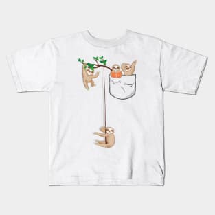 happy sloth family Habitat in Pocket Kids T-Shirt